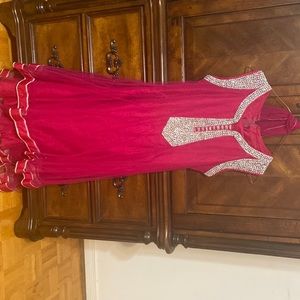Indian pink and silver anarkali